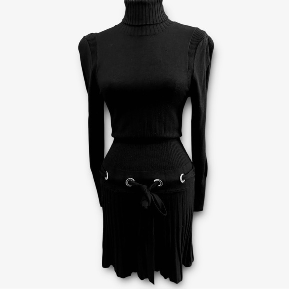 097 Venus |EUC Black Pleated Sweater Turtleneck Dress | Elegant Stylish (size S) - Picture 2 of 9